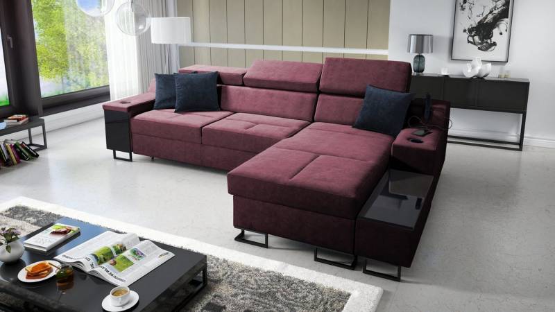 Best for Home Ecksofa Aria I Maxi: Schlaffunktion & Bettkasten für das Moderne Wohnzimmer, mit USB-Ladeleuchte und flexiblem Arm von Best for Home