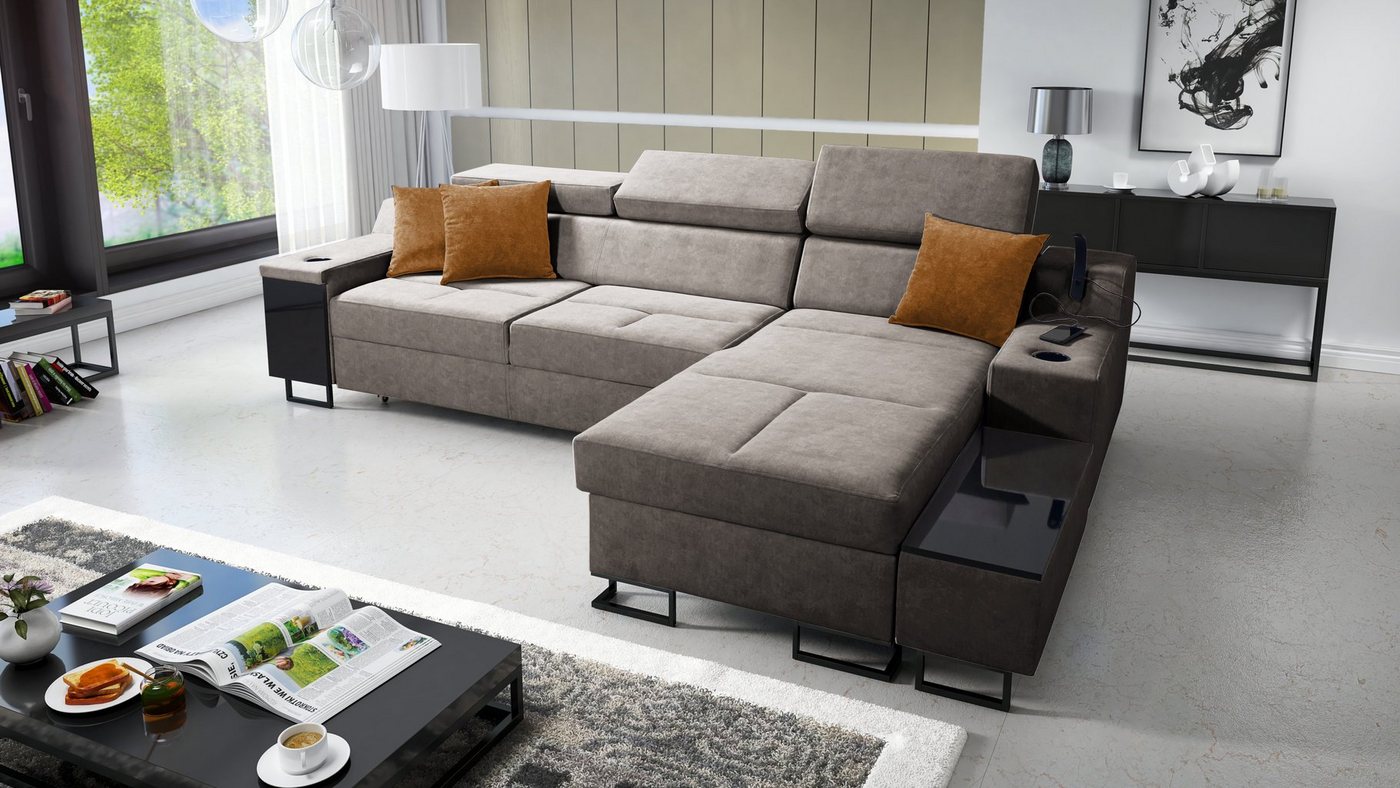 Best for Home Ecksofa Aria I Maxi: Schlaffunktion & Bettkasten für das Moderne Wohnzimmer, mit USB-Ladeleuchte und flexiblem Arm von Best for Home