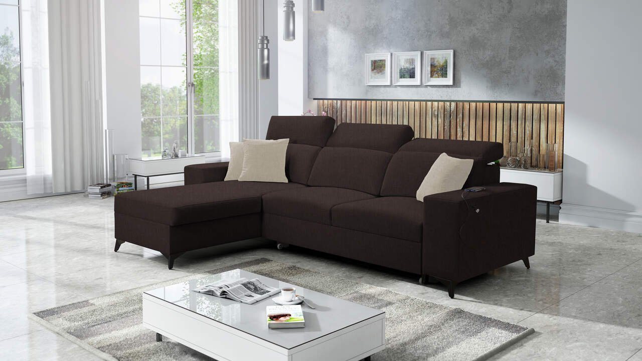 Best for Home Ecksofa BEN I MIX mit Schlaffunktion und Bettzeugfach, hat 3 verstellbare Kopfstützen und einen USB-Anschluss von Best for Home