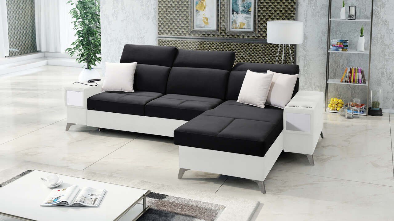 Best for Home Ecksofa Daisy I Luxus und Elegantes mit Schlaffunktion und Bettkasten, mit Tassen und USB-Anschluss von Best for Home