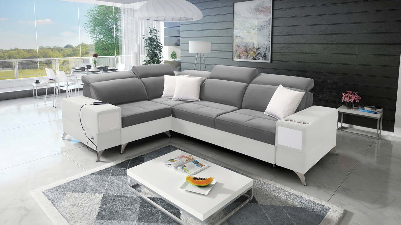 Best for Home Ecksofa Daisy II Luxus und Elegantes mit Schlaffunktion und Bettkasten, mit Tassen und USB-Anschluss von Best for Home