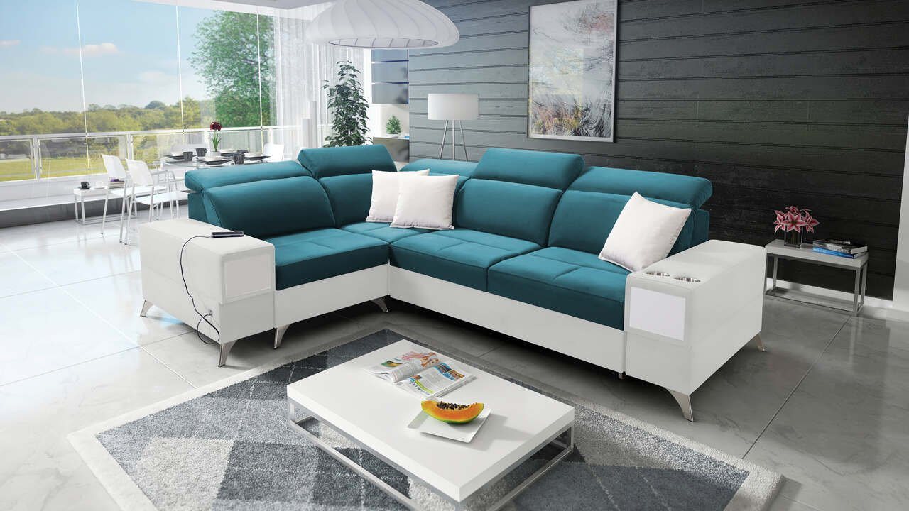 Best for Home Ecksofa Daisy II Luxus und Elegantes mit Schlaffunktion und Bettkasten, mit Tassen und USB-Anschluss von Best for Home