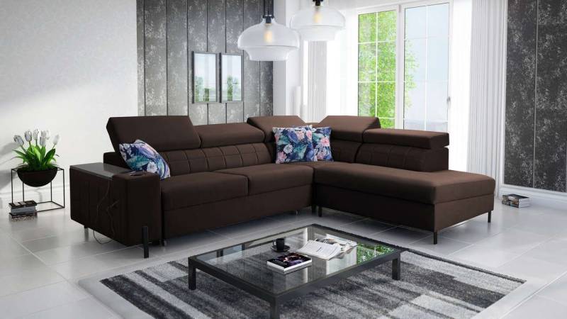 Best for Home Ecksofa GERDA III mit Schlaffunktion und Bettzeugbehältern, hat einen beweglichen Einsatz und einen USB-Anschluss von Best for Home