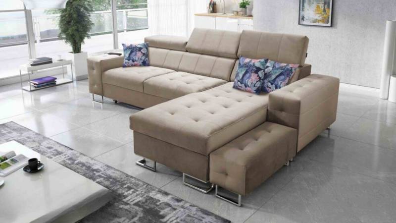 Best for Home Ecksofa HOLLY I mit Schlaffunktion und Bettzeugbehältern, hat einen beweglichen Einsatz und einen USB-Anschluss von Best for Home