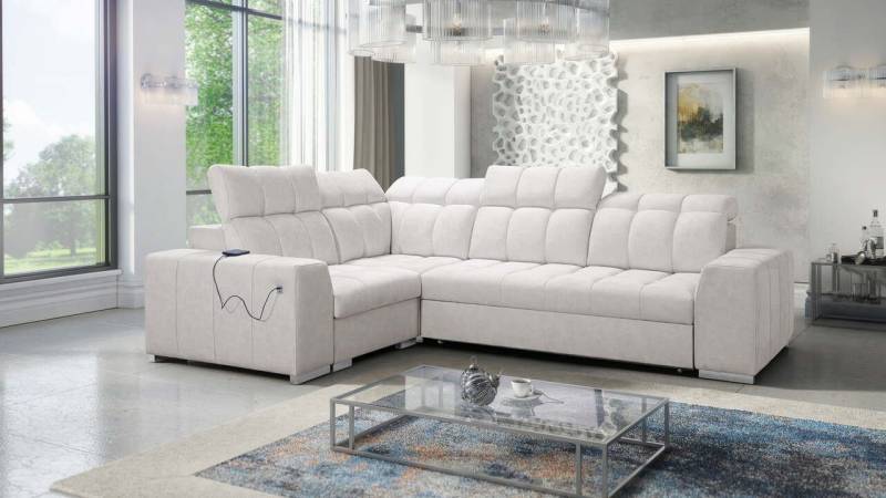 Best for Home Ecksofa KATTY II mit Schlaffunktion und Bettzeugbehältern, hat 5 verstellbare Kopfstützen und einen USB-Anschluss von Best for Home