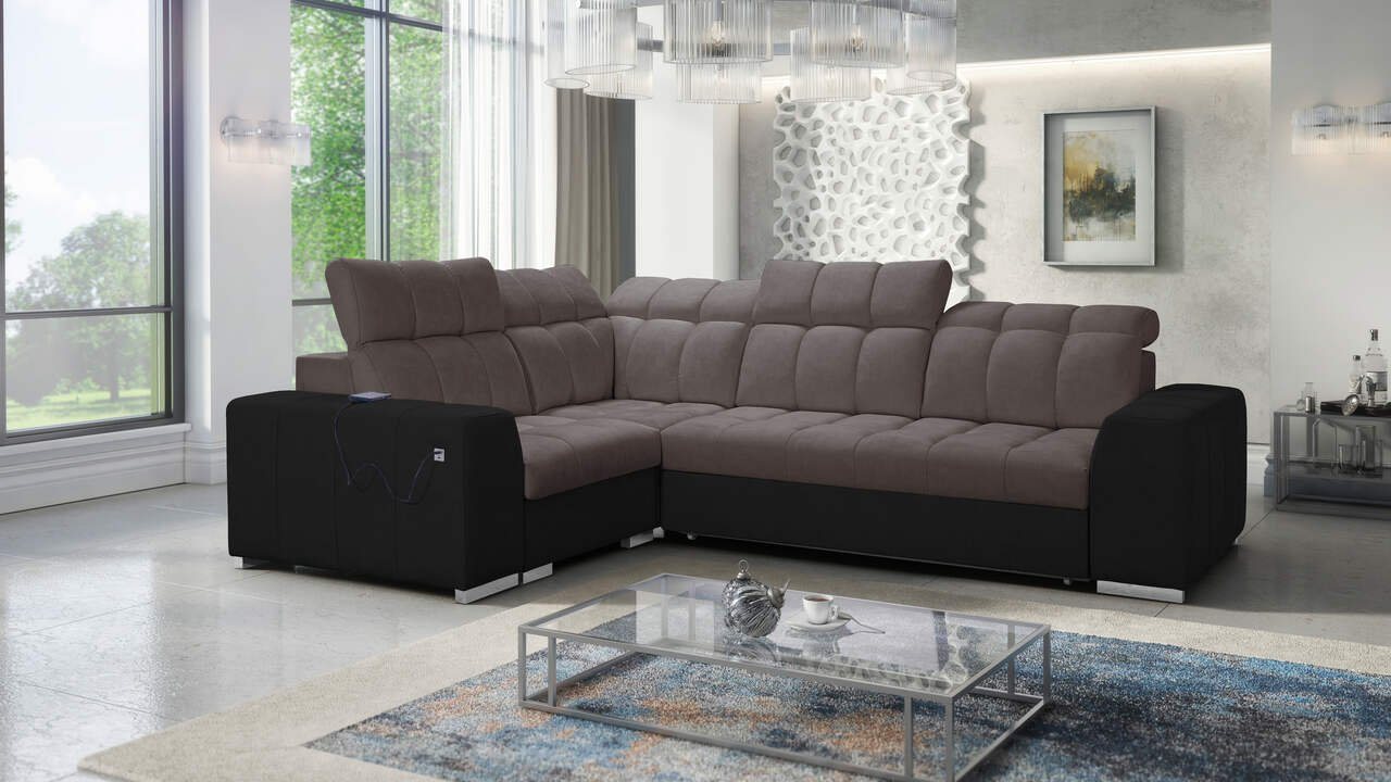 Best for Home Ecksofa KATTY II mit Schlaffunktion und Bettzeugbehältern, hat 5 verstellbare Kopfstützen und einen USB-Anschluss von Best for Home