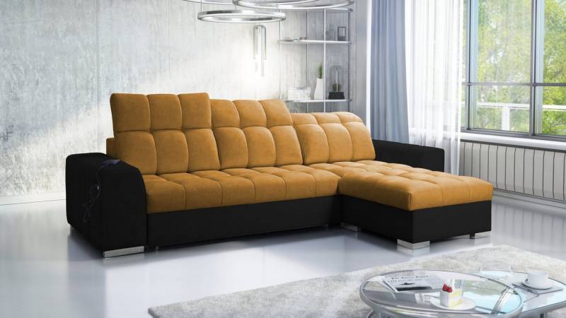 Best for Home Ecksofa PATTY I mit Schlaffunktion und Bettzeugbehältern, hat einen beweglichen Einsatz und einen USB-Anschluss von Best for Home