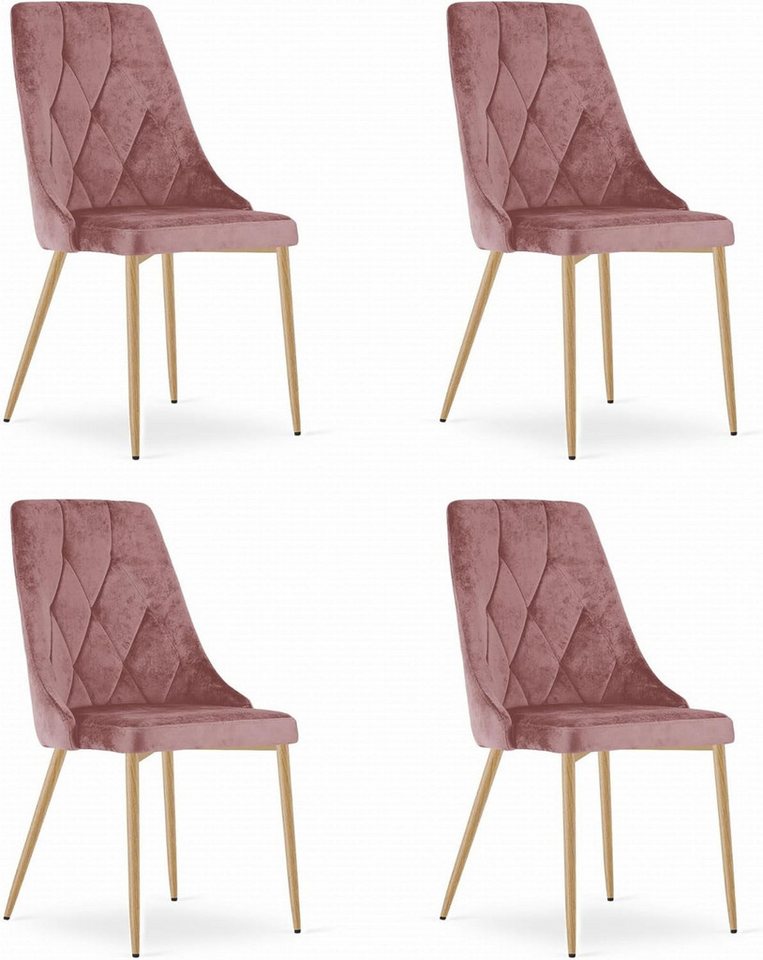 Best for Home Esszimmerstuhl 4er-Set elegante Polsterstühle aus rosa Samt mit Holzbeinen von Best for Home