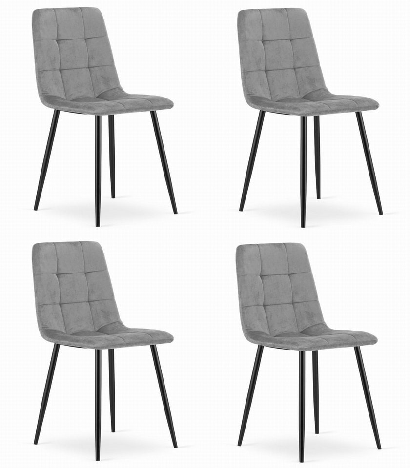 Best for Home Esszimmerstuhl KARA Stuhl – Hellgrauer Samt, Modernes Design mit Metallbeinen,4er-Set von Best for Home