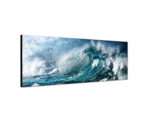 Wandbild auf Leinwand als Panorama in 120x40cm Ozean Meer Welle Wassertropfen von Best for Home