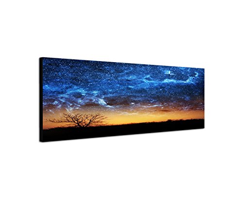 Wandbild auf Leinwand als Panorama in 120x40cm Wiese Baum Himmel Nacht Sterne von Best for Home