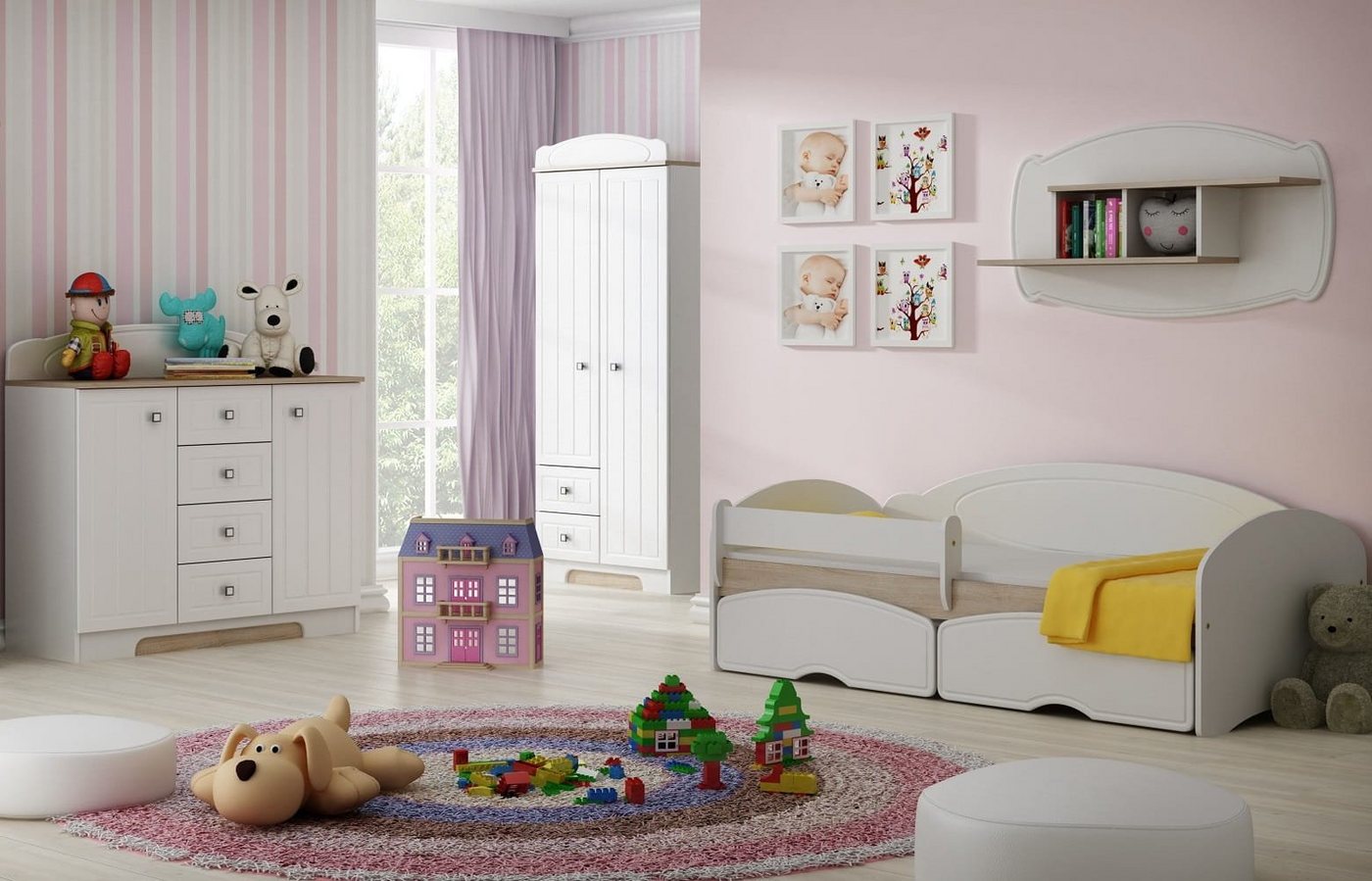 Jugendzimmer-Set Classic B, (Set, 5-St., Bett mit 10 cm Matratze + Kleiderschrank + Kommode + Hängendes Regal) von Best for Kids
