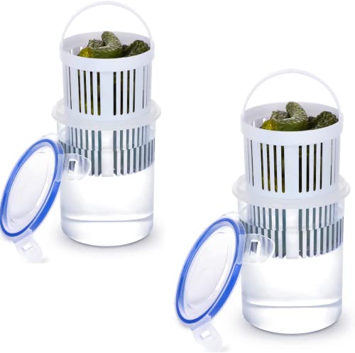 BestAlice 2 Pack Pickle Jar with Strainer Insert, Transparent Pickle Storage Container with Leaks-Proof and Lock It Lid, Pickle Holder Keeper Lifter, Jalapenos Jar von BestAlice