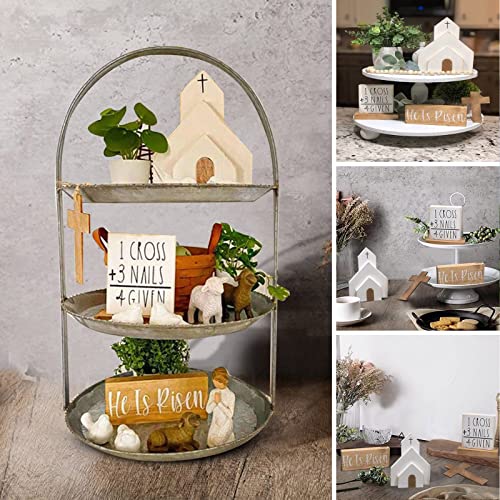 BestAlice 2023 Ostern Jesus Grab Tablett Bundle Kit, Holz Ostern Jesus Zeichen Etagere Tablett Dekorationen, He is Rise Easter Tiered Tray Decor, Ostern Dekor (4 Stück) von BestAlice