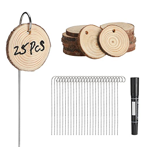 BestAlice 25 Stück Holz-Pflanzenetiketten mit Pfahl und Markerstift, runde Holz-Pflanzenschilder, Gartenmarker für Blumen, Kräuter, Topfpflanzen von BestAlice