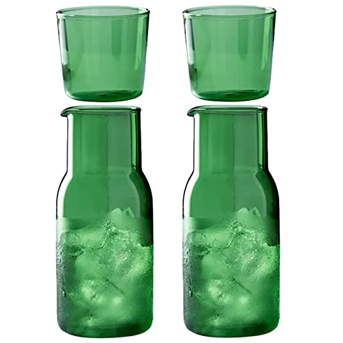 BestAlice 2er-Pack Nachttisch-Wasserkaraffe und Glas-Set, 500 ml, Vintage-Nachttisch-Glaskaraffe mit Becher, klares Glas, Saft-Wasserbecher für Schlafzimmer, grün von BestAlice