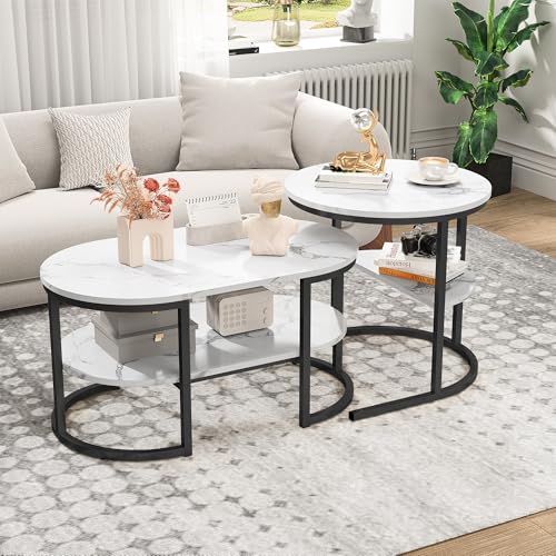 BestAlice 2er Set Couchtisch 2 in 1 Rund Rechteckig mit Stauraum Marmor Optik Metallrahmen Wohnzimmertisch Couchtisch Weiß Gold Oval Schwarz BestAlice 2er Set Couchtisch 2 in 1 Rund Rechteckig mit Stauraum Marmor Optik Metallrahmen Wohnzimmertisch Couchtisch Weiß Gold Oval Schwarz von BestAlice