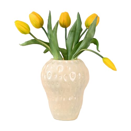 BestAlice Erdbeer-Blumenvase, Kreative Glas-Erdbeer-Küchendekoration, Einzigartige Erdbeervase für Blumen, Einzigartige Heim-, Küchen- und Bürodekoration, Erdbeer-Blumentopf(Gelb-L) von BestAlice