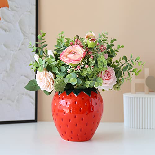 BestAlice Erdbeervase für Blumen, niedliche Keramik-Erdbeere, dekorative Vase, Vintage-inspirierte Erdbeervase für Zuhause, Küche, Dekorationen (Medium) von BestAlice