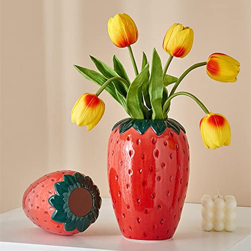 BestAlice Erdbeervase für Blumen, niedliche Keramik-Erdbeere, dekorative Vase, Vintage-inspirierte Erdbeervase für Zuhause, Küche, Dekorationen (klein) von BestAlice