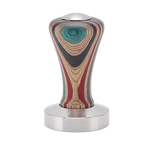 BestAlice Espresso-Tamper, Hand-Kaffee-Tamper, Bunter Holz-Kaffee-Flach-Tamper, Edelstahl-Pulverhammer für Kaffeezubehör(53mm) von BestAlice