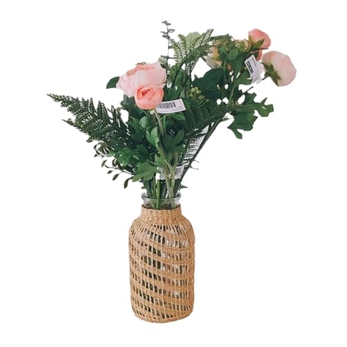BestAlice Glas-Blumenvase mit Rattan-Abdeckung, Boho-Glasvase, Rattan-Vase, Blumenknospenvase, Runde Dekorative Blumenvase, Blumenbehälter für Blumenarrangements, Heim-Party-Dekoration(6,7 Zoll) von BestAlice