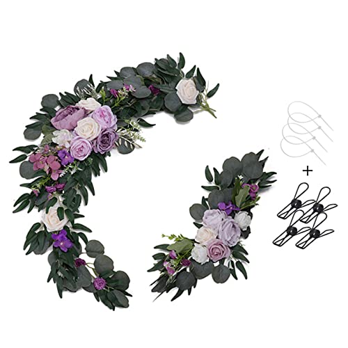 BestAlice Hochzeitsbogen Blumen 2er Set, Künstliche Blume Swag Bogen Dekor für Hochzeit Zeremonie Empfang Hintergrund Schatz Tischdekoration Lila von BestAlice