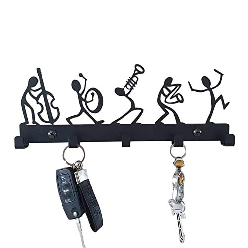 BestAlice Kreativer schwarzer Schlüsselhalter mit 5 Haken, Post-Organizer und Schlüsselhalter, dekorativer Metall-Schlüsselhaken zur Wandmontage, Garderobenleiste für Flur, C von BestAlice