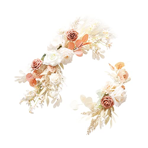 BestAlice Künstlicher Hochzeitsbogen Blumen Set mit 2 Stück, Hochzeitsbogen Blumen Kit für Hochzeit Willkommensschild Blumendekor, Burgunderrote Rose Rustikale Blumengirlande von BestAlice