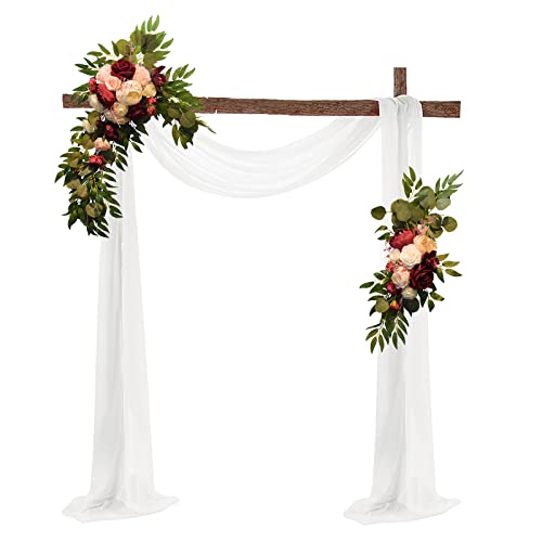 BestAlice Künstliches Hochzeitsbogen-Blumen-Set (3 Stück), 2 künstliche Blumen-Girlanden mit 1 weißen Drapierstoff für Hintergrunddekoration, weiß, sortiert von BestAlice