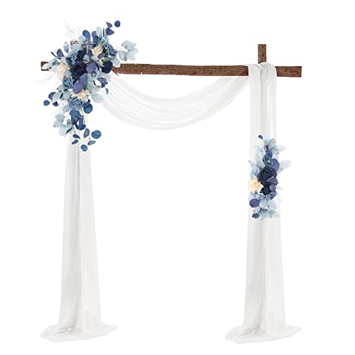 BestAlice Künstliches Hochzeitsbogen-Blumen-Set (3er-Set), 2 künstliche Blumen-Girlanden mit 1 weißen Drapierstoff für Hintergrunddekoration, Weiß 2 von BestAlice