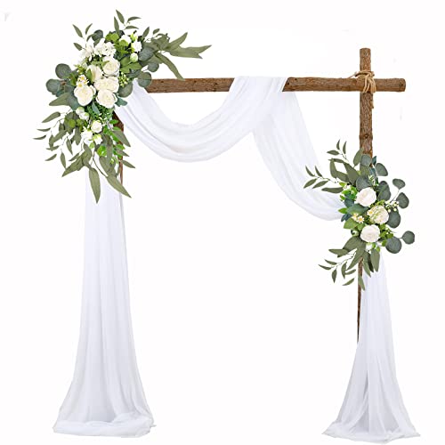 BestAlice Künstliches Hochzeitsbogen-Blumen-Set (3 Stück), 2 künstliche Blumen-Girlanden mit 1 weißen Drapierstoff für Hintergrunddekoration, Weiß 4 von BestAlice