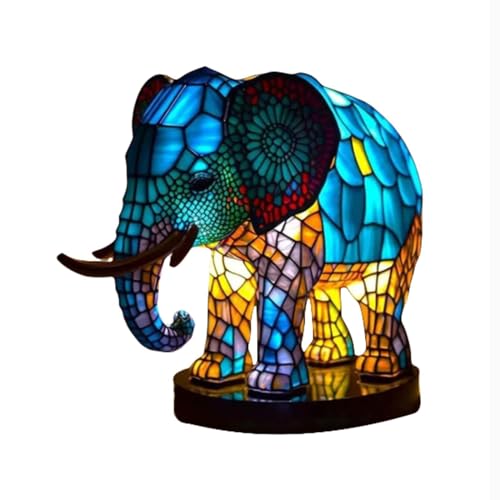 BestAlice Nachtlicht-Serie mit Gebeizten Tieren, Tier-Tischlampen-Serie, Nachttischlampen-Nachtlicht, Gebeiztes Harzlicht, Tisch-Harz-Tischlampe, Heim-Schlafzimmer-Dekoration(Elefant) von BestAlice