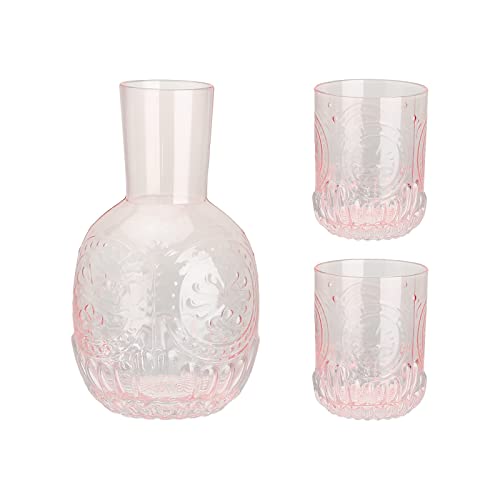 BestAlice Nachttisch-Wasserkaraffe und Glas-Set, 1300 ml, Vintage-Nachttisch, Glaskaraffe mit 2 Tassen, Glas-Saft-Mundspülflasche für Schlafzimmer, Badezimmer von BestAlice