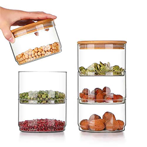 BestAlice Stapelbare Lebensmittel-Vorratsdosen aus Glas, Glas-Küchenkanister, Glasbehälter mit Deckel, Luftdicht Verschlossene Vorratsbehälter, Transparente Glas-Vorratsdosen für(3 Schichten) von BestAlice