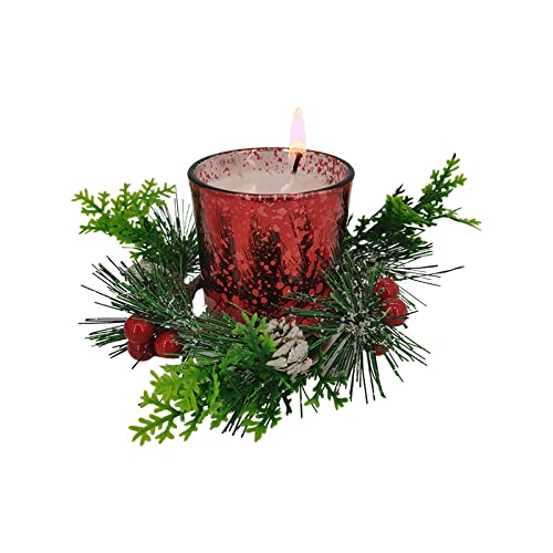 BestAlice Weihnachtskerzenringe mit Kerzenbecher, Kerzenringe für Säulen, Mini-Kränze für Kerzen, Ringe, Kränze, Kerzenringe für Rustikale Hochzeit, Tafelaufsatz, Weihnachtstischdekoration(C) von BestAlice