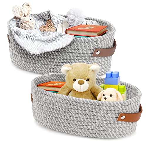 Bestcool Aufbewahrungskörbe, 2Pcs Baumwolle Strickkorb Woven Basket Cotton Rope Körbe Badkorb Faltbarer Aufbewahrungskorb mit Griffen für Schränke Schubladenschrank Regal Kommode (2 Größen) von BestCool