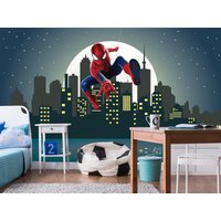 Comics Tapete Schälen Und Aufkleben Kinder, Spiderman Jugend Jungen, Zimmer Wand Dekor Kind, Nacht Stadtbild Tapete, Avengers Kunst Wandbild von BestDecals