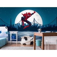 Spiderman Tapete Für Jungenzimmer, Nachtstadt-Skyline-Kunst-Wandbild Kinderzimmer, Comic-Wand-Dekor-Kleinkind-Jungen-Kinderzimmer von BestDecals