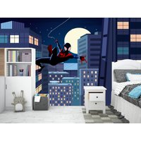 Spiderman Tapete Schälen Und Aufkleben Kinder Spielzimmer, Miles Morales Wanddekor Teenager Jungenzimmer, Comics Superhelden Stadt von BestDecals