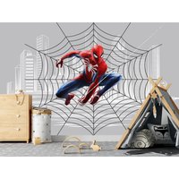 Spiderman Wallpaper Zum Schälen Und Aufkleben Für Jungen Schlafzimmer, Superhelden-stadtbild Wandbild Kinderzimmer-Spielzimmer, Tapete Kleinkind von BestDecals