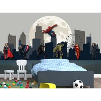 Superhelden-Wanddekor Teen Jungen Schlafzimmer, Tapete Schälen Und Aufkleben Kinderzimmer, Spiderman Wandbild Spielzimmer, Entfernbare Der Stadt von BestDecals