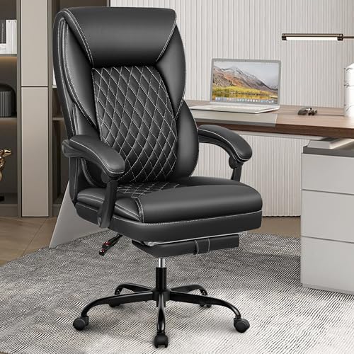 BestEra Bürostuhl Office Chair, Großer und hoher Chefsessel mit Fußstütze, Ergonomischer Schreibtischstuhl Lederstuh, Bürostuhl Home Office mit Verstellbarer Rücklehner und Lordosenstütze(Schwarz) von BestEra