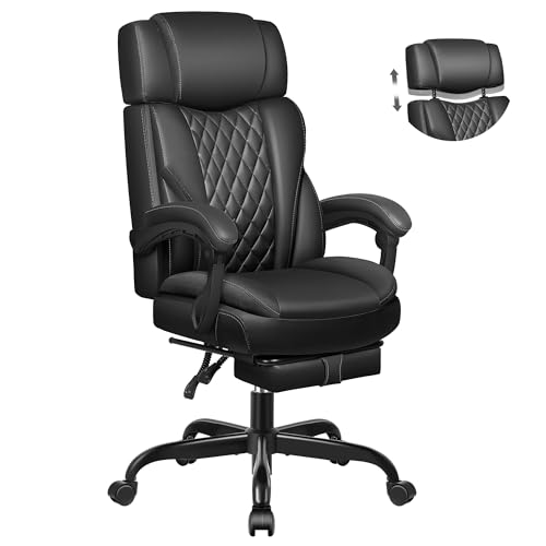 Chefsessel aus Leder, großer und hoher Bürostuhl mit Fußstütze, ergonomisch, mit Lendenwirbelstütze, verstellbarer Winkel von BestGlory