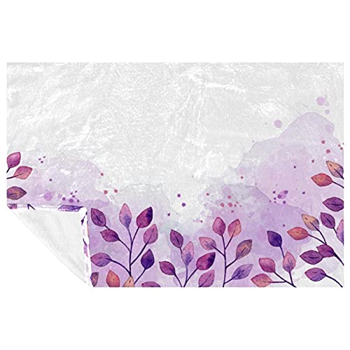 BestIdeas Wasserfarben-lila Blatt Hintergrund Drucke Weich Warm Gemütliche Decke Überwurf für Bett Couch Sofa Picknick Camping Strand 150 × 100 cm von BestIdeas