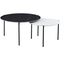 Sofa Tisch Set Marmor Optik in Weiß und Schwarz Dreifußgestell (zweiteilig) von BestLivingHome