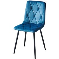 Blaue Samt Stühle mit aufwendigen Steppungen Gestell aus Metall (4er Set) von BestLivingHome
