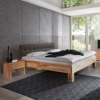Doppelbett mit Polster in Dunkelbraun Kernbuche Massivholz (dreiteilig) von BestLivingHome