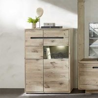 Esszimmer Highboard Vitrine in Wildeichefarben LED Beleuchtung von BestLivingHome