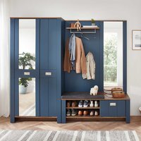 Garderoben Set komplett in Blau und Eiche dunkel Landhausstil (dreiteilig) von BestLivingHome